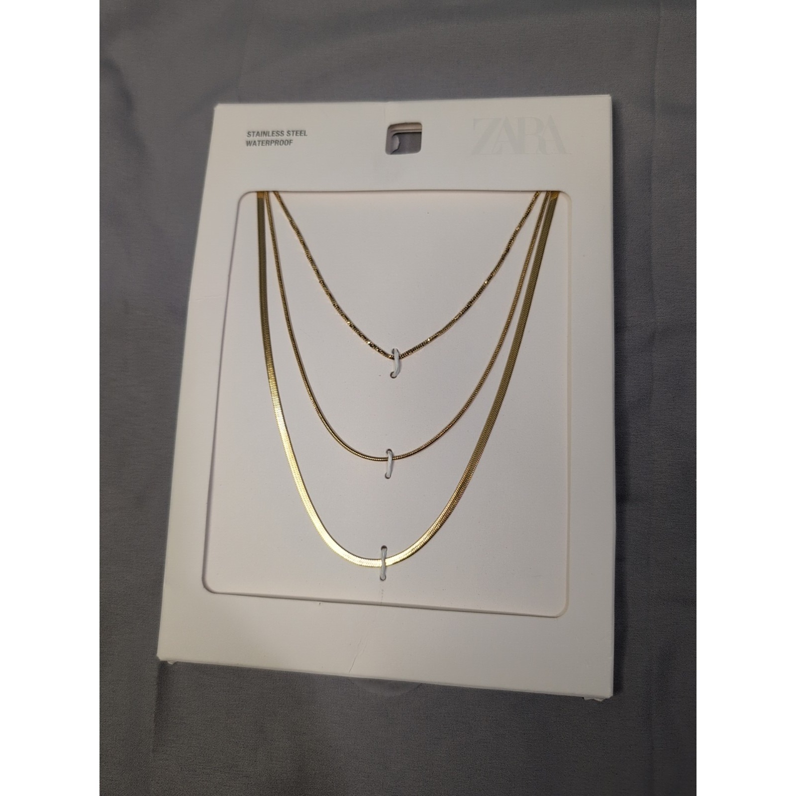 Zara Gold Layered Necklace 3 Strand Snake Chain Waterproof Stainless Steel Nwt 30$